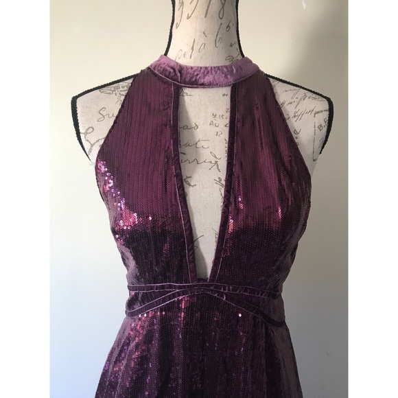 {Free People} Plum Sequined Mini Cocktail Dress - Picture 4 of 7